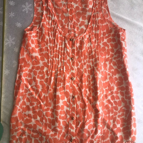 J Crew XS Orange Ivory gold btn Blouse Silk - Picture 2 of 6